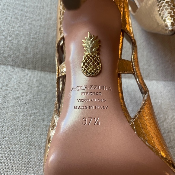 Aquazzura Gold Metallic Heels with braided detail - Picture 2 of 16